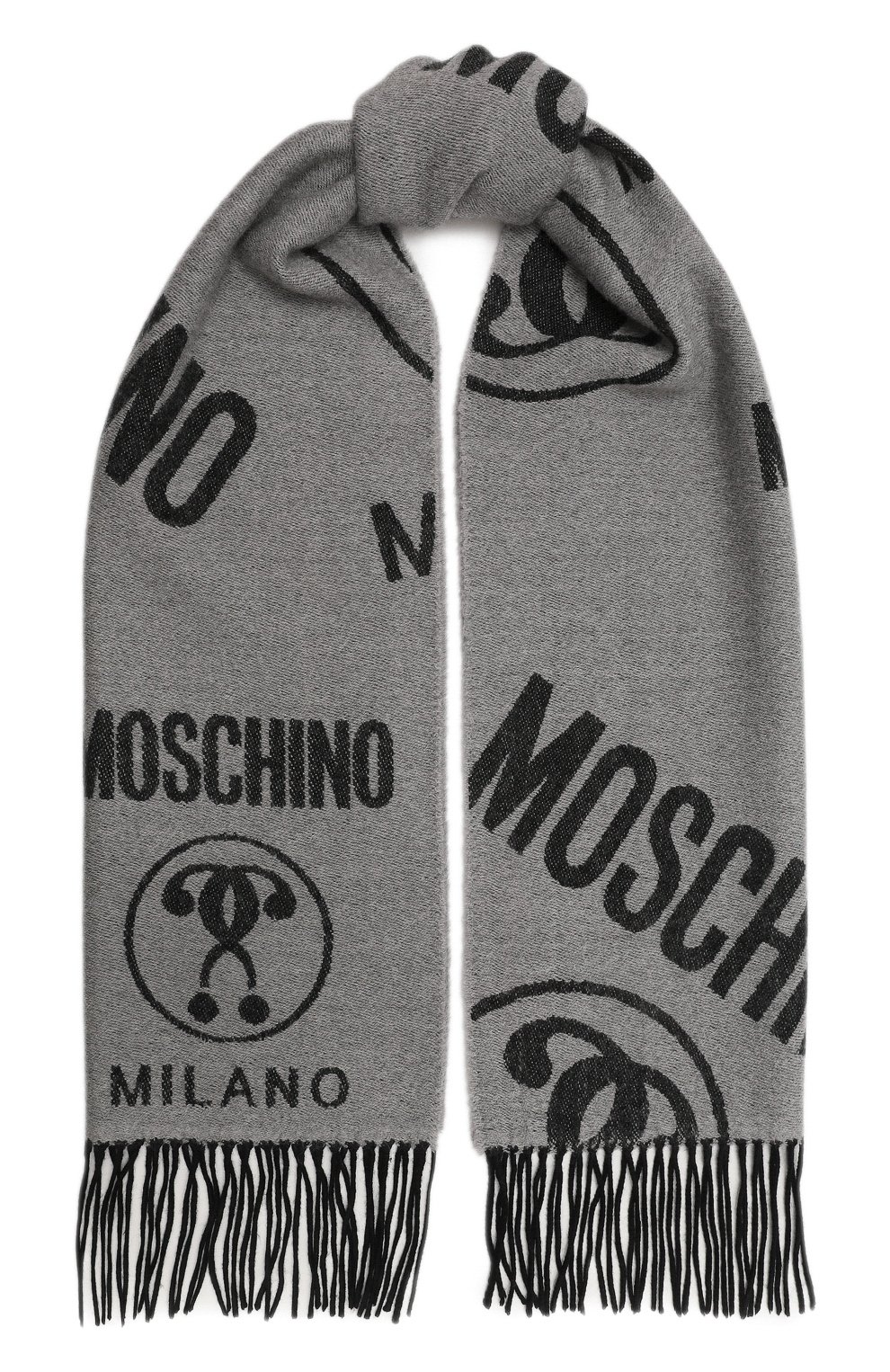 Шерстяной шарф MOSCHINO серого цвета по цене 15700 руб., арт. 50152/M5414, фото 1 Шерстяной шарф MOSCHINO, арт. 50152/M5414, фото 1