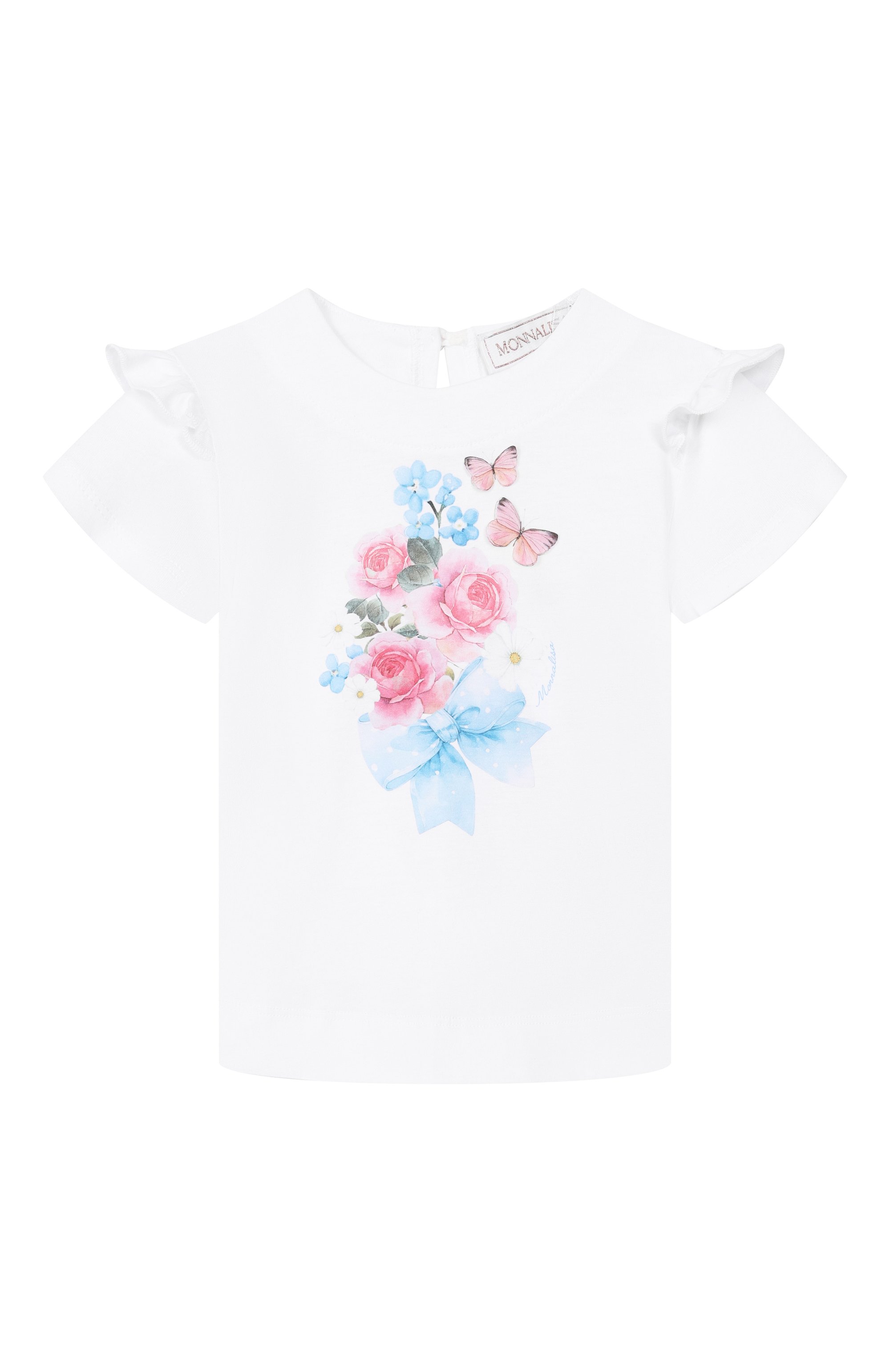 Хлопковая футболка MONNALISA белого цвета по цене 8100 руб., арт. 39G602, фото 1 Хлопковая футболка MONNALISA, арт. 39G602, фото 1