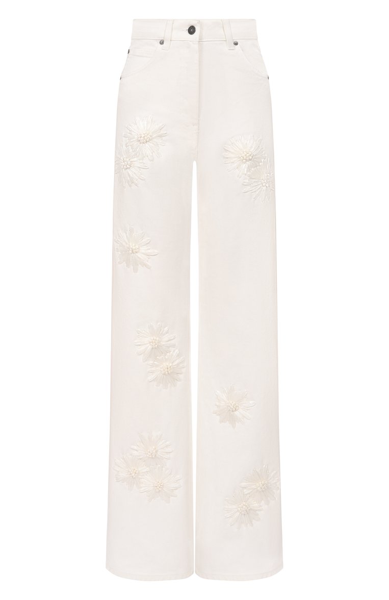 Женские джинсы MSGM молочного цвета, арт. 3841MDP240X/257273 | Фото 1 (Длина (брюки, джинсы): Удлиненные; Материал внеш�ний: Хлопок, Деним; Кросс-КТ: Деним; Детали: Вышивка; Силуэт Ж (брюки и джинсы): Расклешенные; Стили: Кэжуэл; Автоматизация состава: Проставлено; Автоматизация ТО: Проставлено)