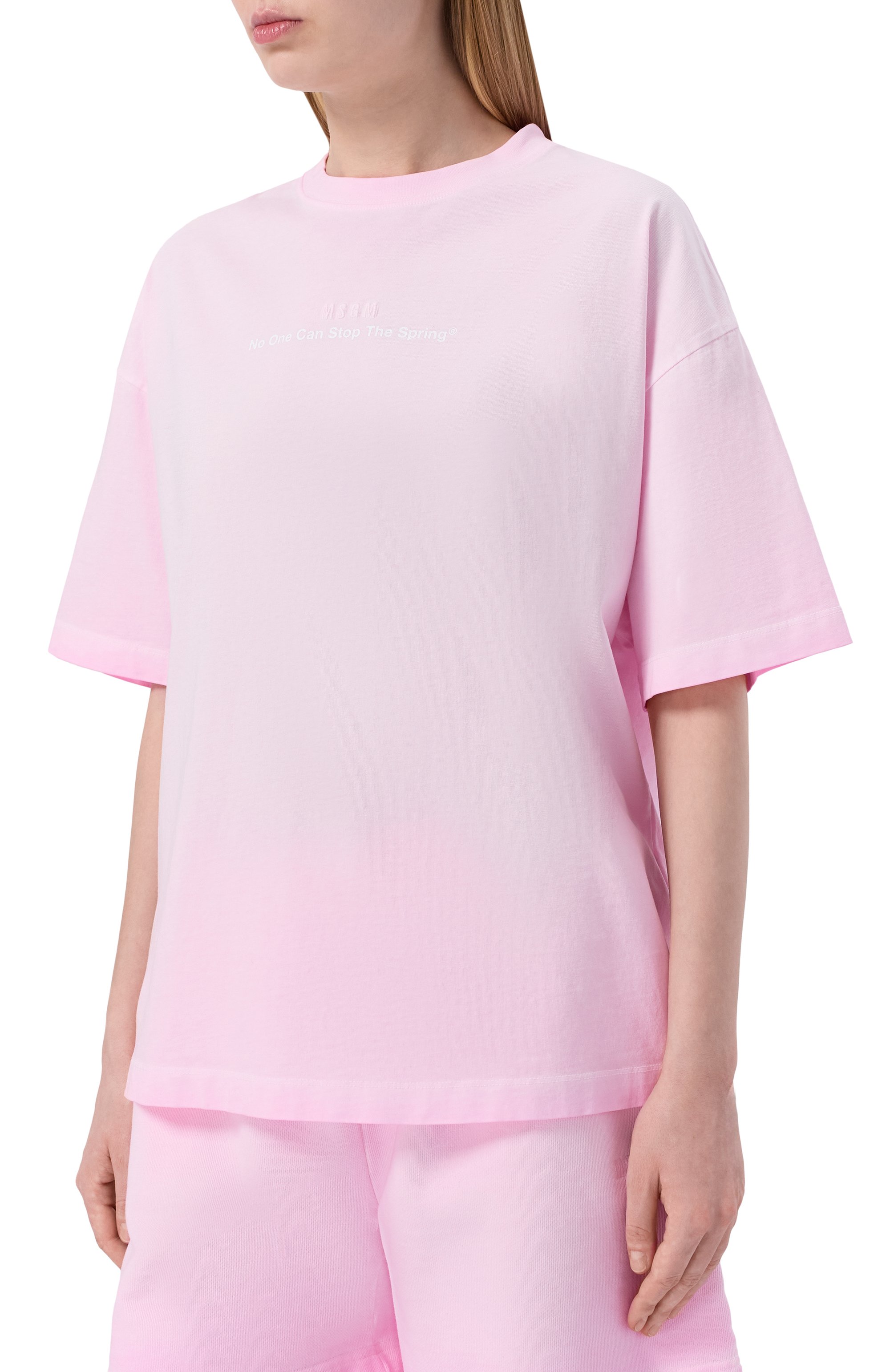 Хлопковая футболка MSGM розового цвета по цене 23300 руб., арт. 4041MDM141SE/267286, фото 3 Хлопковая футболка MSGM, арт. 4041MDM141SE/267286, фото 3