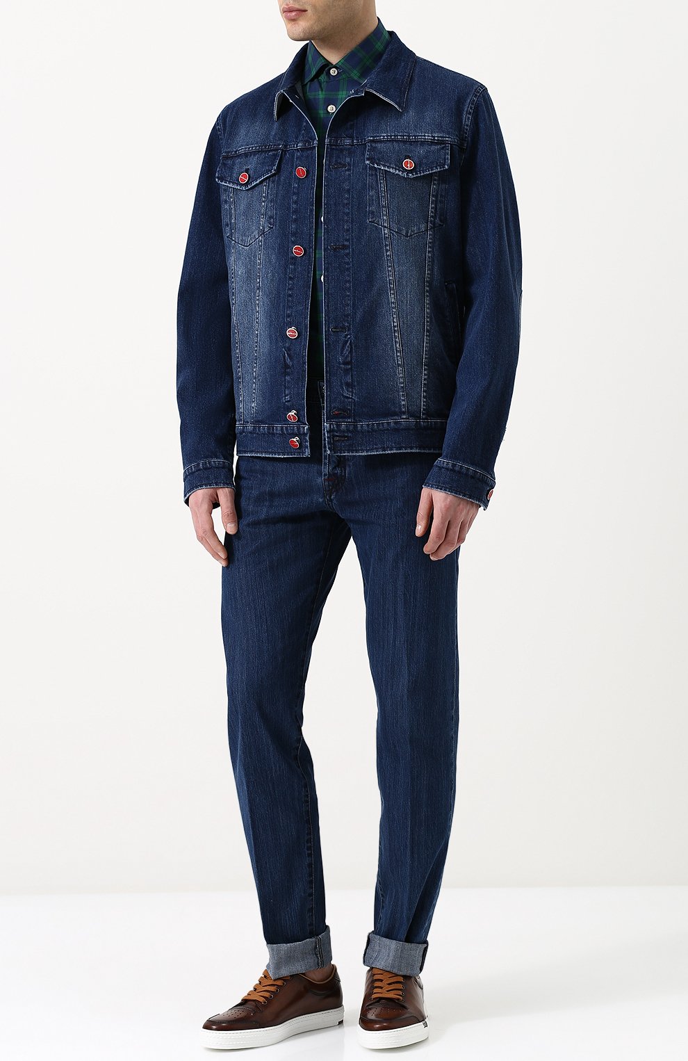 Хлопковая рубашка в клетку KITON, арт. UCIH0610604000, фото 2