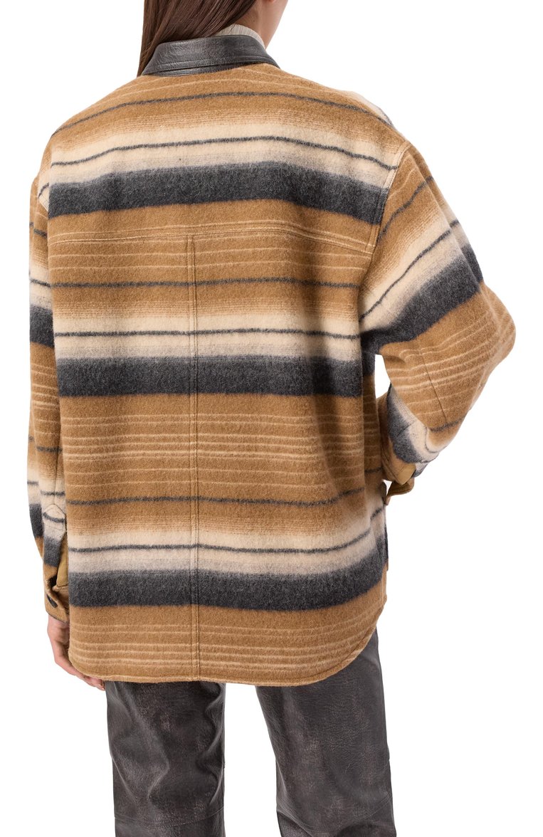 Женская шерстяная куртка ISABEL MARANT ETOILE бежевого цвета, арт. 25PMA0367FA/C1D02E | Фото 4 (Рукава: Длинные; Материал внешний: Шерсть; Кросс-КТ: Легкие, Куртка; Стили: Кэжуэл; Длина (верхняя одежда): До середины бедра)