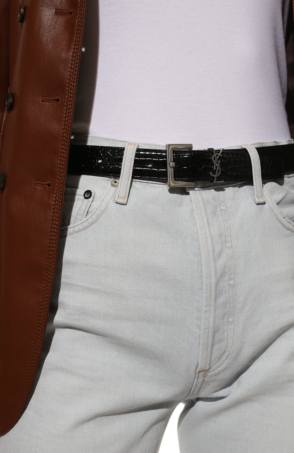 Кожаный ремень SAINT LAURENT черного цвета по цене 57850 руб., арт. 634437/DND0E, фото 2 Кожаный ремень SAINT LAURENT, арт. 634437/DND0E, фото 2