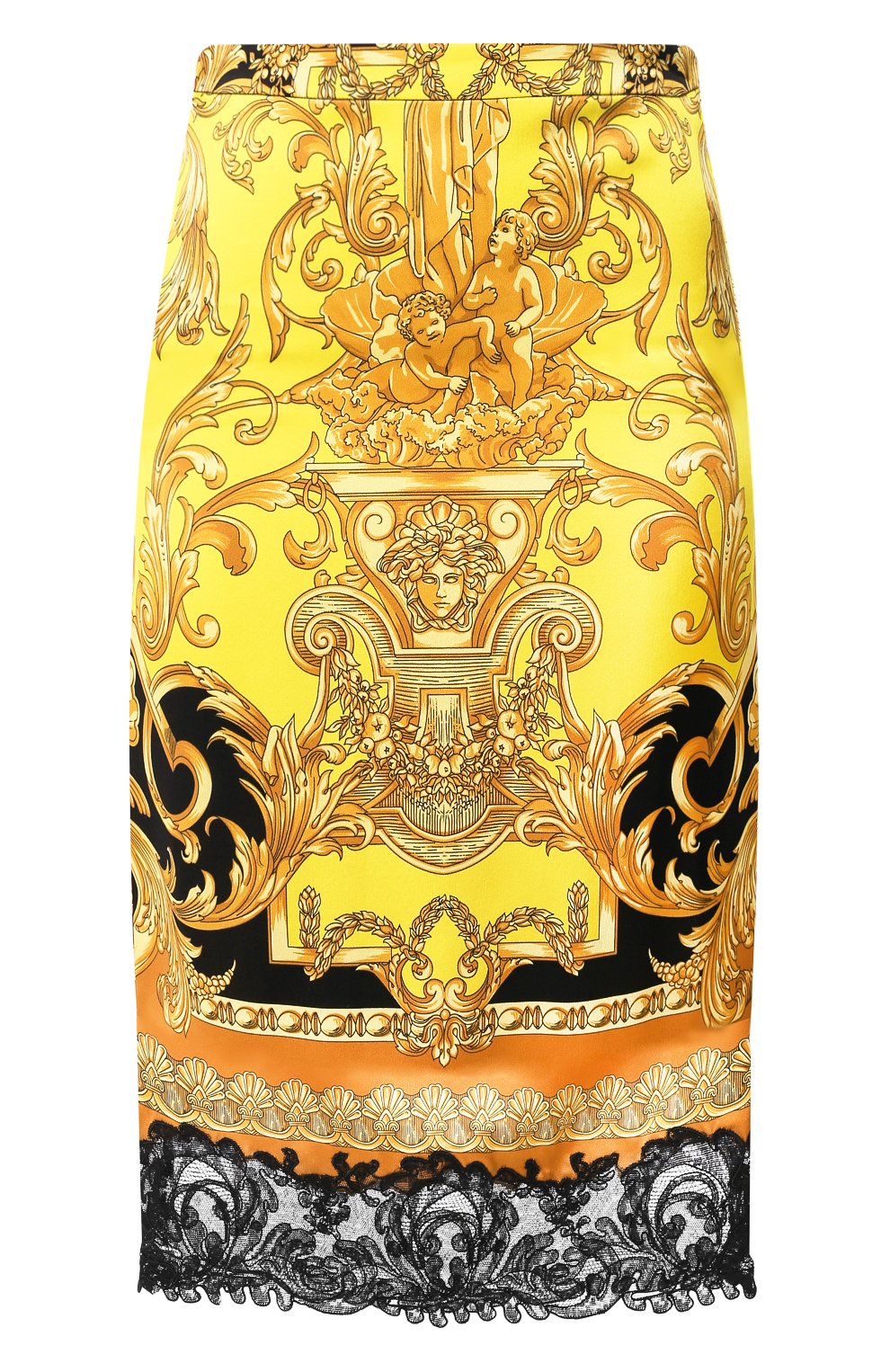 Шелковая юбка VERSACE золотого цвета по цене 130500 руб., арт. A84586/A232054, фото 1 Шелковая юбка VERSACE, арт. A84586/A232054, фото 1