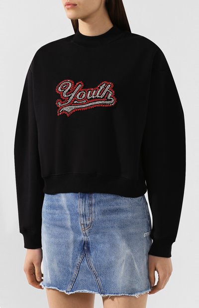 Хлопковый свитшот MSGM черного цвета по цене 34350 руб., арт. 2741MDM105 195799, фото 3 Хлопковый свитшот MSGM, арт. 2741MDM105 195799, фото 3