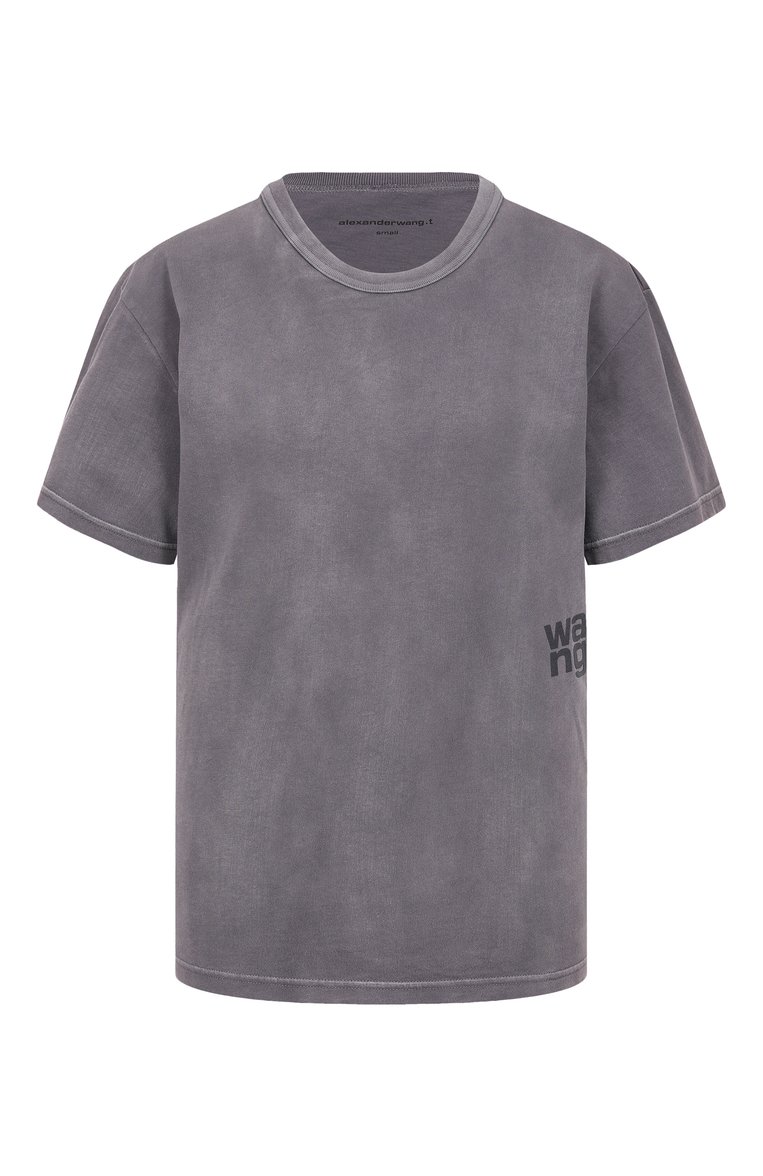 Женская хлопковая футболка ALEXANDERWANG.T темно-серого цвета, арт. 4CC3241520 | Фото 1 (Рукава: Короткие; Длина (дл�я топов): Стандартные; Материал внешний: Хлопок; Принт: С принтом; Стили: Кэжуэл; Женское Кросс-КТ: Футболка-одежда)
