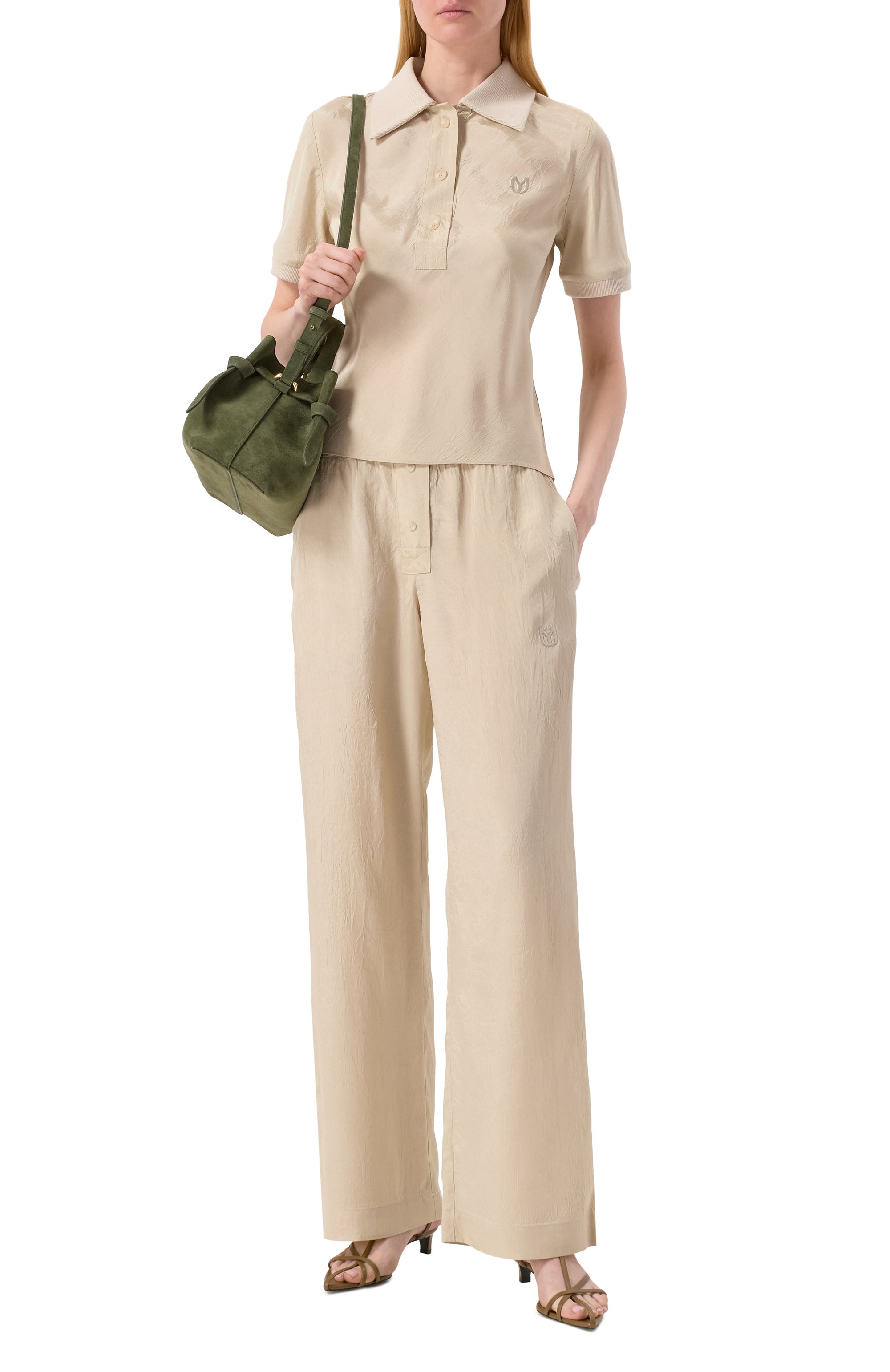 Поло YUZEFI бежевого цвета по цене 35150 руб., арт. YUZSS25-RW-TP08-04, фото 2 Поло YUZEFI, арт. YUZSS25-RW-TP08-04, фото 2