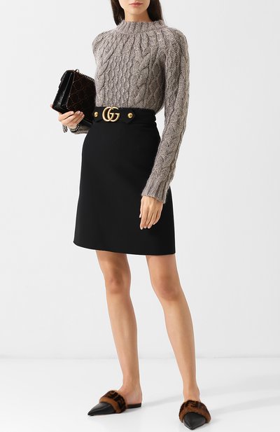 Однотонная мини-юбка из смеси шерсти и шелка GUCCI, арт. 430572/ZHM88, фото 2