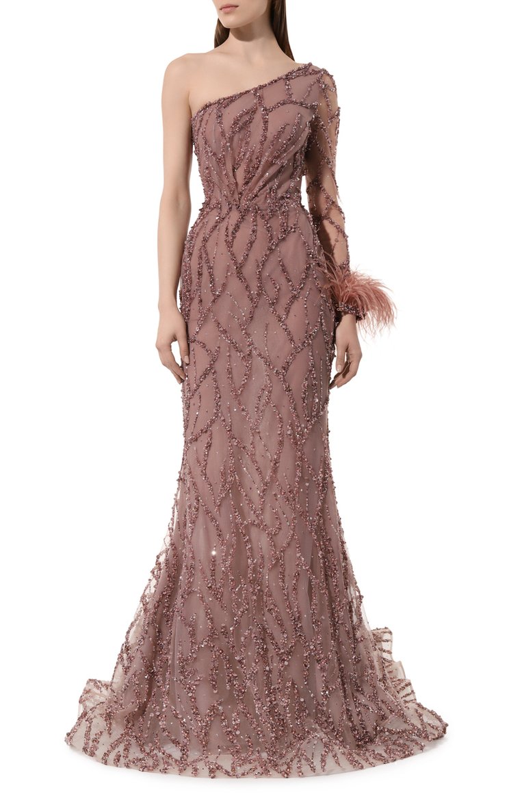 Женское платье SPERANZA COUTURE розового цвета, арт. SC047 | Фото 3 (Материал подклада: Синтетический материал; Рукава: Длинные; Длина Ж (юбки, платья, шорты): Макси; Материал внешний: Синтетический материал; Стили: Романтичный; Женское Кросс-КТ: Платье-одежда; Случай: Вечерний)