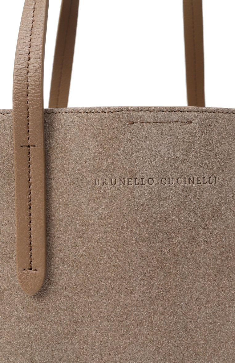 Женская сумка-тоут bc duo BRUNELLO CUCINELLI темно-бежевого цвета, арт. MBDLD2571 | Фото 3 (Ошибки технического описания: Нет глубины; Материал: Натуральная замша, Натуральная кожа; Размер: medium)