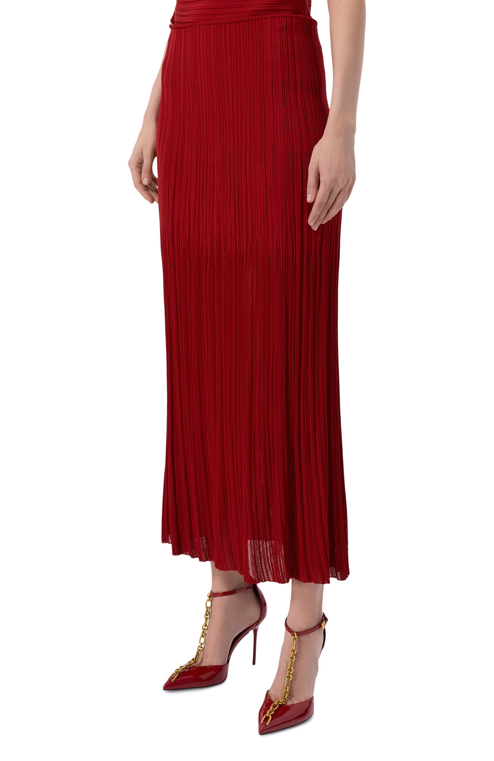 Юбка из вискозы BALMAIN красного цвета по цене 209500 руб., арт. HF1LE710/KK08, фото 3 Юбка из вискозы BALMAIN, арт. HF1LE710/KK08, фото 3