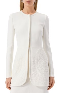Женский жакет из вискозы GIAMBATTISTA VALLI белого цвета, арт. 25SSSVCA6020/91EMB | Фото 3 (Автоматизация ТО: Проставлено; Рукава: Длинные; Автоматизация состава: Проставлено; Материал внешний: Вискоза; Длина (для топов): Удлиненные; Женское Кросс-КТ: Жакет-одежда; Случай: Вечерний; 1-2-бортные: Однобортные; Стили: Классический)
