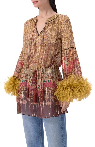 Шелковая блузка с отделкой перьями VALENTINO, арт. 8B3AEBB7/A54, фото 3