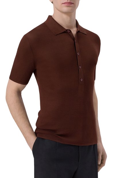 Шелковое поло SAINT LAURENT темно-коричневого цвета по цене 199500 руб., арт. 862759/Y77IK, фото 3 Шелковое поло SAINT LAURENT, арт. 862759/Y77IK, фото 3