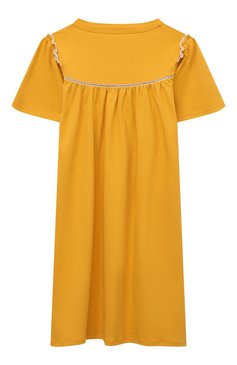 Детское хлопковое платье CHLOÉ желтого цвета, арт. C20071/6A-12A | Фото 2 (Рукава: Короткие; Материал внешний: Хлопок; Девочки Кросс-КТ: Платье-одежда; Случай: Повседневный)