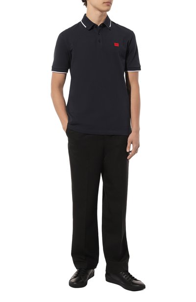 Хлопковое поло HUGO темно-синего цвета по цене 14950 руб., арт. 50490775, фото 2 Хлопковое поло HUGO, арт. 50490775, фото 2