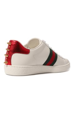 Женские кожаные кеды ace GUCCI белого цвета, арт. 431887 A38G0 | Фото 5 (Подошва: Платформа; Региональные ограничения белый список (Axapta Mercury): Не проставлено; Материал внутренний: Натуральная кожа; Материал сплава: Проставлено; Материал утеплителя: Без утеплителя; Драгоценные камни: Проставлено; Стили: Кэжуэл)