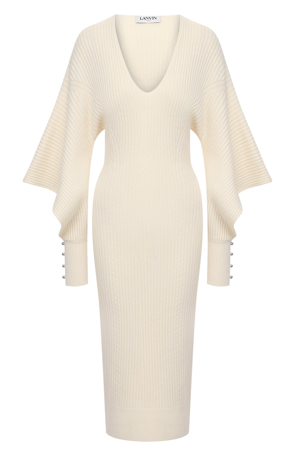 Платье из шерсти и кашемира LANVIN светло-бежевого цвета по цене 167500 руб., арт. RW-DR321M-MA06-P21, фото 1 Платье из шерсти и кашемира LANVIN, арт. RW-DR321M-MA06-P21, фото 1
