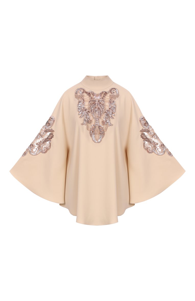 Женская блузка с отделкой пайетками ZUHAIR MURAD бежевого цвета, арт. RBL25034/CRCA010 | Фото 1 (Рукава: Длинные; Длина (для топов): Удлиненные; Материал внешний: Синтетический материал; Женское Кросс-КТ: Блуза-одежда; Кросс-КТ: костюм; Принт: Без принта; Стили: Гламурный; Автоматизация состава: Проставлено; Детали: Декор; Автоматизация ТО: Проставлено)
