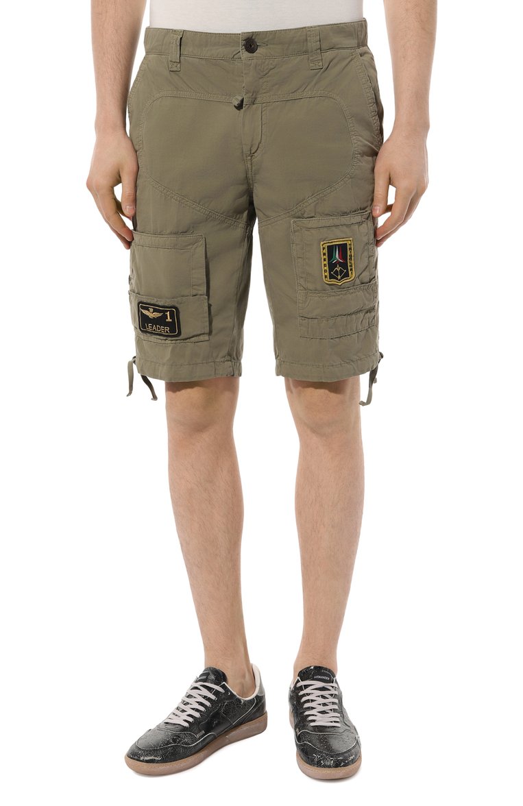 Мужские хлопковые шорты AERONAUTICA MILITARE хаки цвета, арт. 241/BE041CT1122 | Фото 3 (Длина Шорты М: До колена; Материал внешний: Хлопок; Стили: Милитари; Силуэт М (брюки): Карго; Принт: Без принта; Случай: Повседневный; Автоматизация ТО: Проставлено; Автоматизация состава: Проставлено; Детали: Декор)