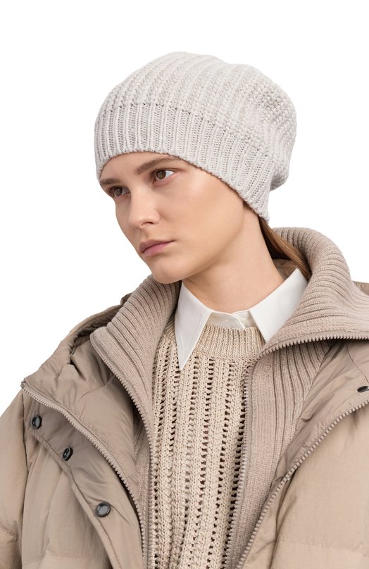 Шапка из кашемира и шелка Brunello Cucinelli M32373999 Серый  M32373999 Фото 2