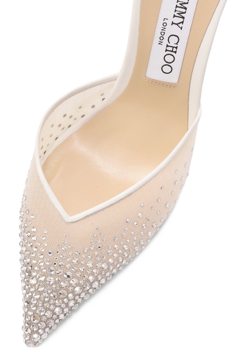 Женские текстильные туфли saeda 85 JIMMY CHOO белого цвета, арт. SAEDA 85/BGM | Фото 7 (Каблук тип: Шпилька; Каблук высота: Высокий; Подошва: Плоская; Материал внутренний: Текстиль; Материал внешний: Текстиль)