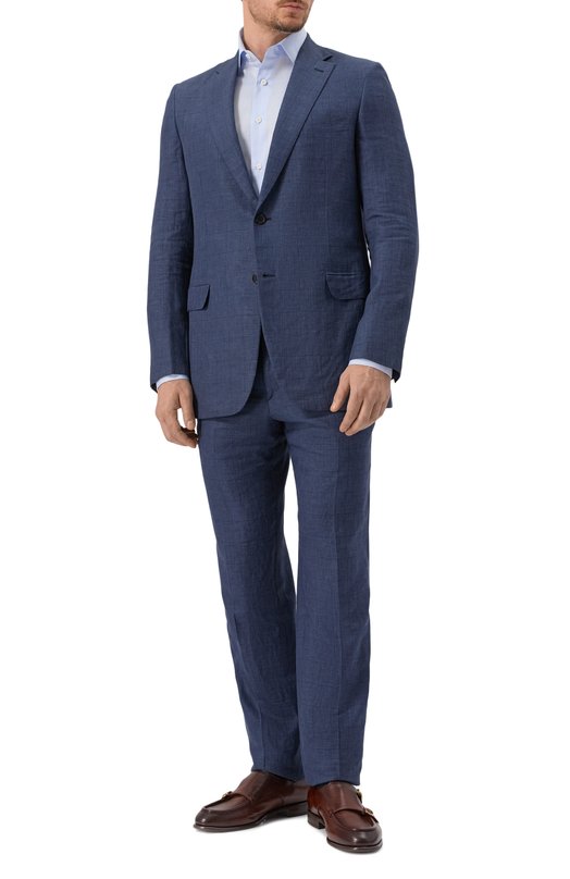 Костюм из смеси шерсти и льна с шелком Brioni RA0J0L/P7AN7/BRUNIC0/2 Синий  RA0J0L/P7AN7/BRUNIC0/2 Фото 2