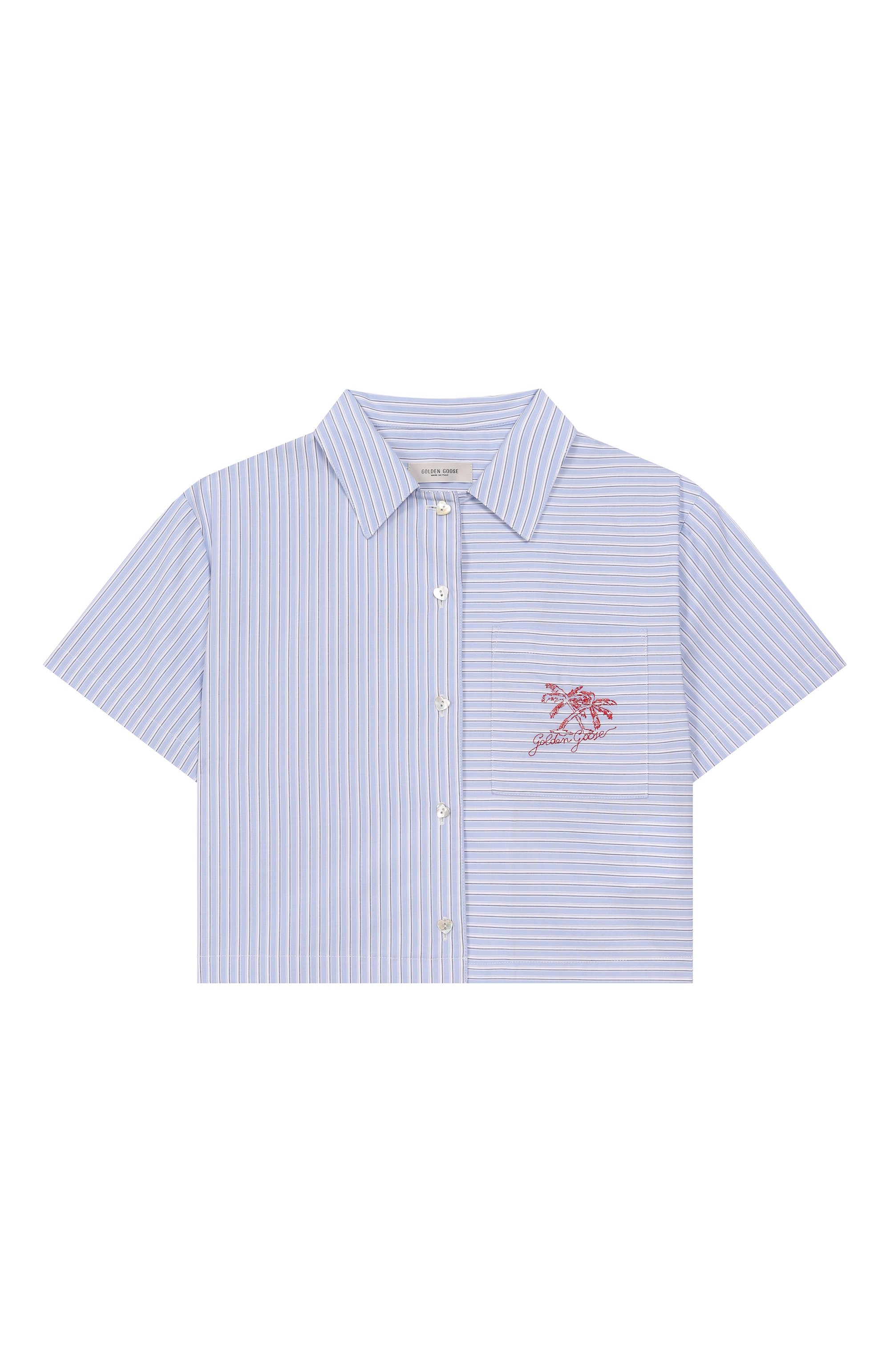 Хлопковая рубашка GOLDEN GOOSE DELUXE BRAND голубого цвета по цене 21200 руб., арт. GKP01767.P001929, фото 1 Хлопковая рубашка GOLDEN GOOSE DELUXE BRAND, арт. GKP01767.P001929, фото 1