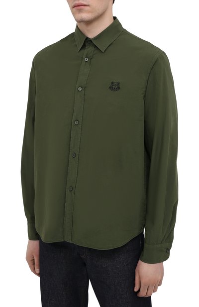 Хлопковая рубашка KENZO хаки цвета по цене 18200 руб., арт. FB55CH4001LA, фото 3 Хлопковая рубашка KENZO, арт. FB55CH4001LA, фото 3