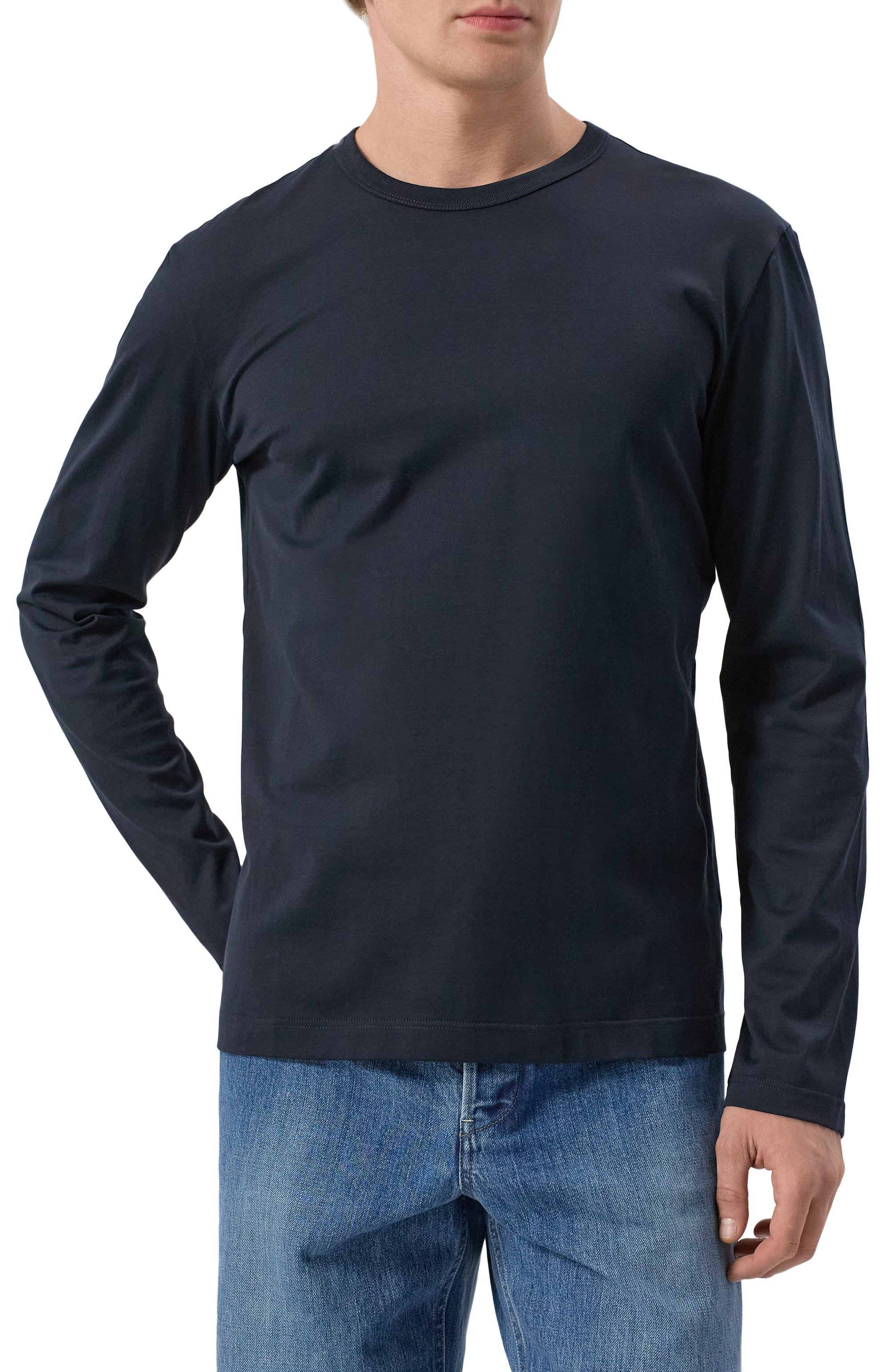 Хлопковый лонгслив DOLCE & GABBANA темно-синего цвета по цене 52150 руб., арт. G8PV0T/FU7EQ, фото 3 Хлопковый лонгслив DOLCE & GABBANA, арт. G8PV0T/FU7EQ, фото 3