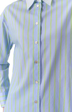 Женская хлопковая рубашка FORTE_FORTE голубого цвета, арт. 13610_MY SHIRT | Фото 5 (Длина (для топов): Удлиненные; Драгоценные камни: Проставлено; Рукава: Длинные; Материал сплава: Проставлено; Женское Кросс-КТ: Рубашка-одежда; Кросс-КТ: костюм; Принт: Полоска, С принтом; Стили: Классический; Материал внешний: Хлопок)