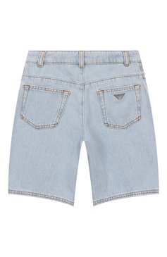 Детские джинсовые шорты EMPORIO ARMANI голубого цвета, арт. EB000257/AF13617 | Фото 2 (Материал внешний: Хлопок, Деним; Нос: Не проставлено; Кросс-КТ: Деним; Автоматизация состава: Проставлено; Ростовка одежда: 4 года | 104 см, 6 лет | 116 см, 5 лет | 110 см, 7 лет | 122 см, 8 лет | 128 см, 10 - 11 лет | 140 - 146см, 13 - 15 лет | 158 см, 16 лет | 164 см)