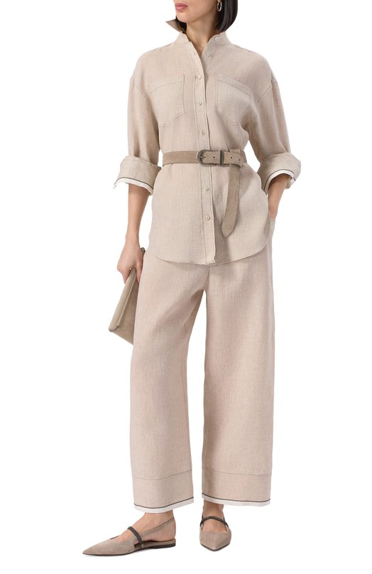 Льняные брюки Brunello Cucinelli MM633HD669 Бежевый  MM633HD669 Фото 2