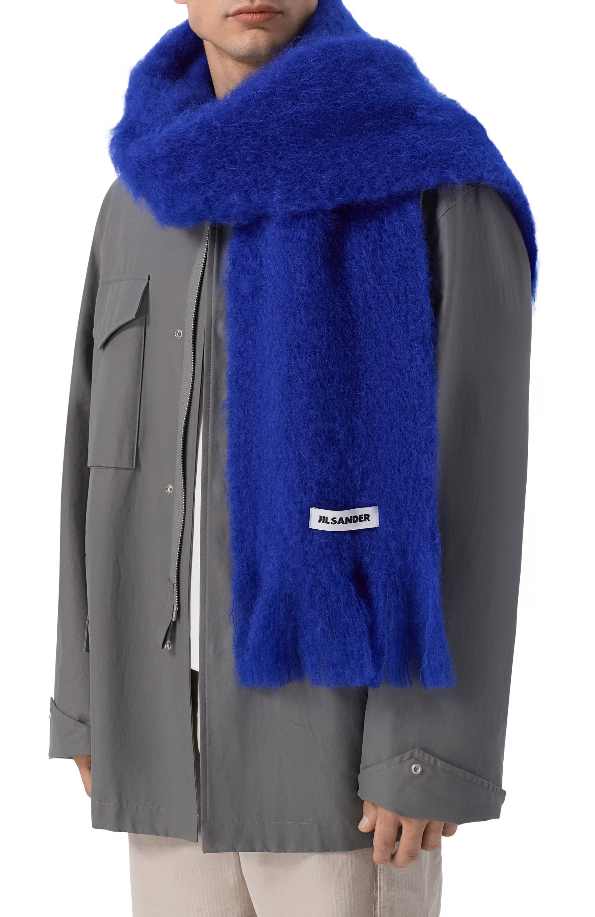 Шерстяной шарф JIL SANDER синего цвета по цене 53650 руб., арт. J22TE0114/J40041, фото 2 Шерстяной шарф JIL SANDER, арт. J22TE0114/J40041, фото 2