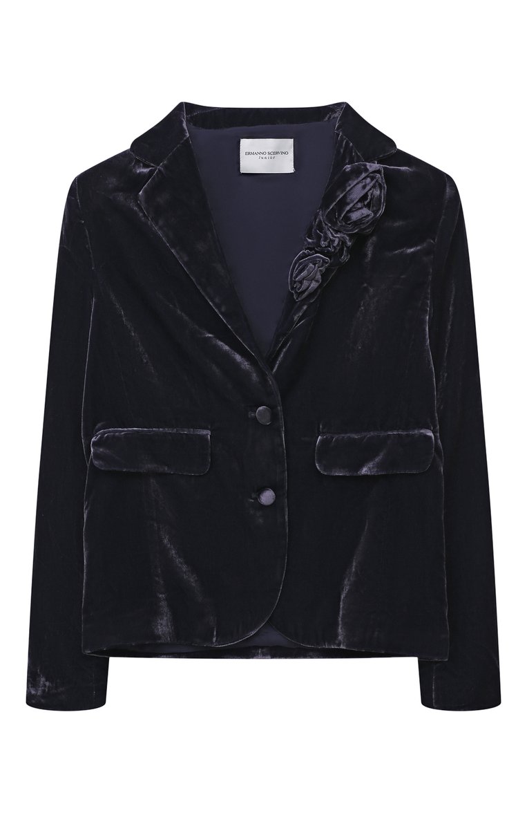 Детский костюм из вискозы ERMANNO SCERVINO темно-синего цвета, арт. SFCD001C/VE137/10A-16A | Фото 2 (Материал сплава: Проставлено; Рукава: Длинные; Материал подклада: Вискоза; Материал внешний: Вискоза; Драгоценные камни: Проставлено)