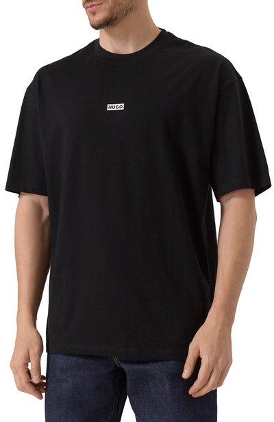 Хлопковая футболка HUGO BLUE черного цвета по цене 8295 руб., арт. 50509776, фото 3 Хлопковая футболка HUGO BLUE, арт. 50509776, фото 3
