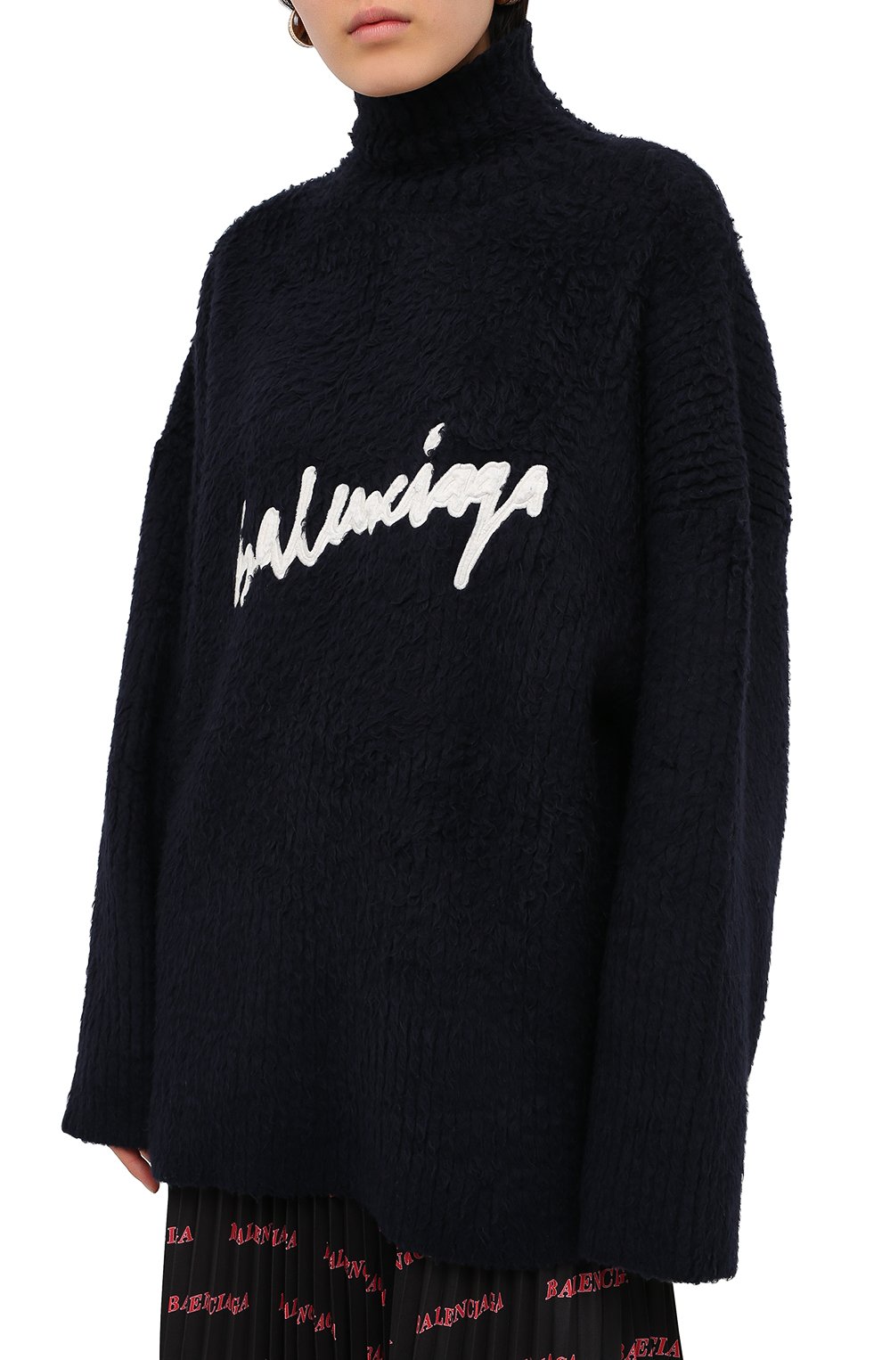 Хлопковый свитер BALENCIAGA темно-синего цвета по цене 139500 руб., арт. 628649/T3182, фото 3 Хлопковый свитер BALENCIAGA, арт. 628649/T3182, фото 3