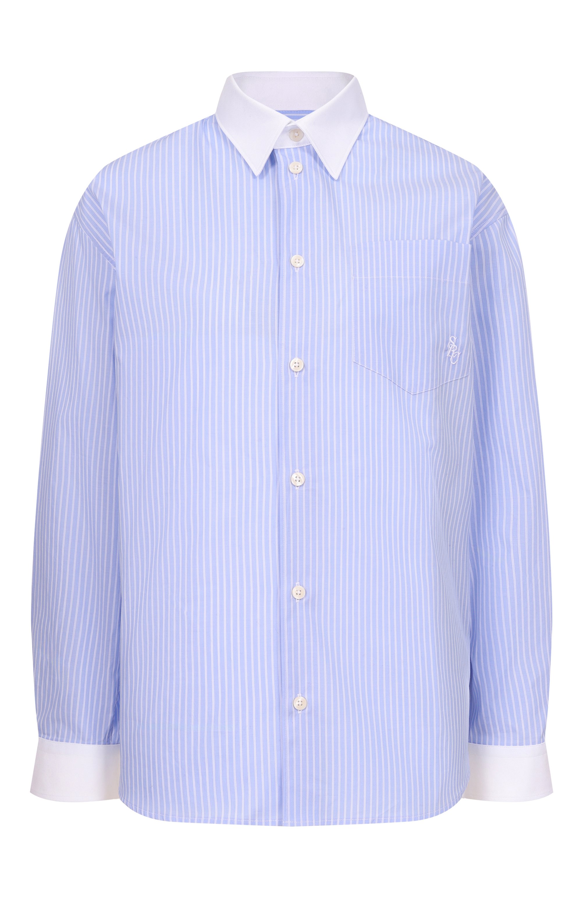 Хлопковая рубашка SPORTY AND RICH голубого цвета по цене 31450 руб., арт. SI01966302ST08, фото 1 Хлопковая рубашка SPORTY AND RICH, арт. SI01966302ST08, фото 1