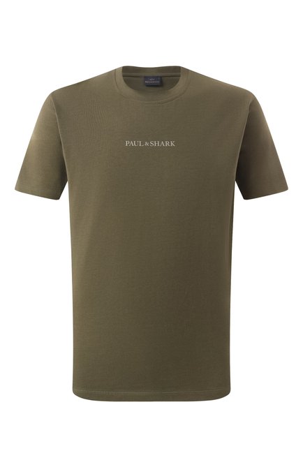 Мужская хлопковая футболка PAUL&SHARK темно-зеленого цвета, арт. 25411088/3XL | Фото 1 (Материал внешний: Хлопок; Материал сплава: Проставлено; Драгоценные камни: Проставлено; Рукава: Короткие; Длина (для топов): Удлиненные)