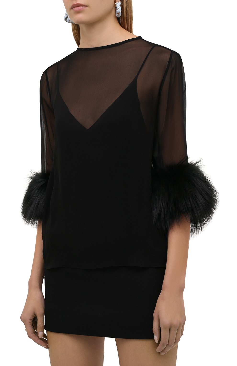 Шелковая блузка SAINT LAURENT черного цвета по цене 299500 руб., арт. 677217/Y9D50, фото 3 Шелковая блузка SAINT LAURENT, арт. 677217/Y9D50, фото 3