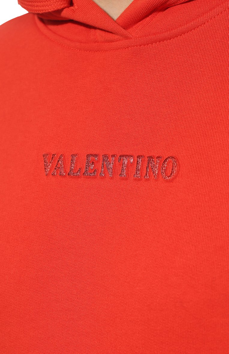 Женский хлопковое худи VALENTINO оранжевого цвета, арт. XB3MF16C71R | Фото 5 (Рукава: Длинные; Длина (для топов): Стандартные; Материал сплава: Проставлено; Материал внешний: Хлопок; Стили: Спорт-шик; Женское Кросс-КТ: Худи-одежда; Драгоценные камни: Проставлено)