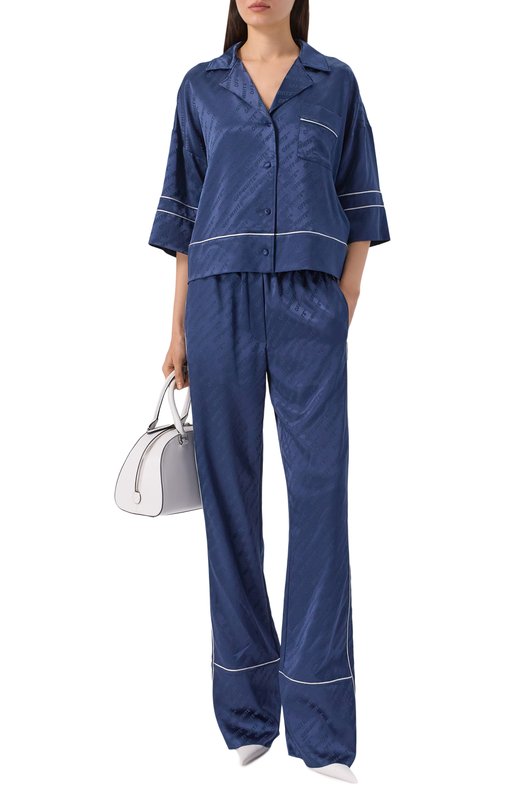 Атласная блузка Off-White 0WGG008F25FAB001 Синий  0WGG008F25FAB001 Фото 2