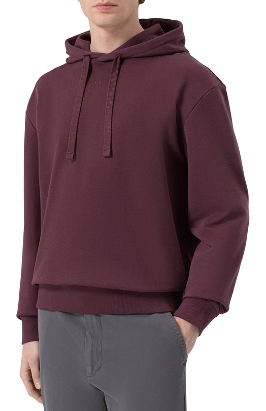 Хлопковое худи HUGO 50486478 Бордовый  50486478 Фото 3
