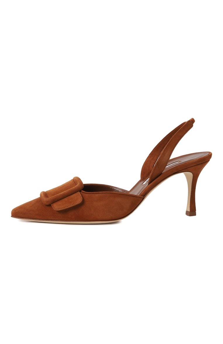 Женские замшевые туфли maysli 70 MANOLO BLAHNIK коричневого цвета, арт. 219-0182/SUE | Фото 4 (Материал сплава: Проставлено; Материал внешний: Натуральная кожа, Замша; Каблук высота: Высокий; Подошва: Плоская; Драгоценные камни: Проставлено; Материал внутренний: Натуральная кожа; Женское Кросс-КТ: Слингбэки; Каблук тип: Шпилька)