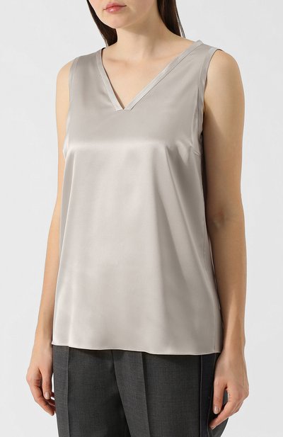 Однотонный шелковый топ с v-образным вырезом BRUNELLO CUCINELLI, арт. M0C59E0612, фото 3