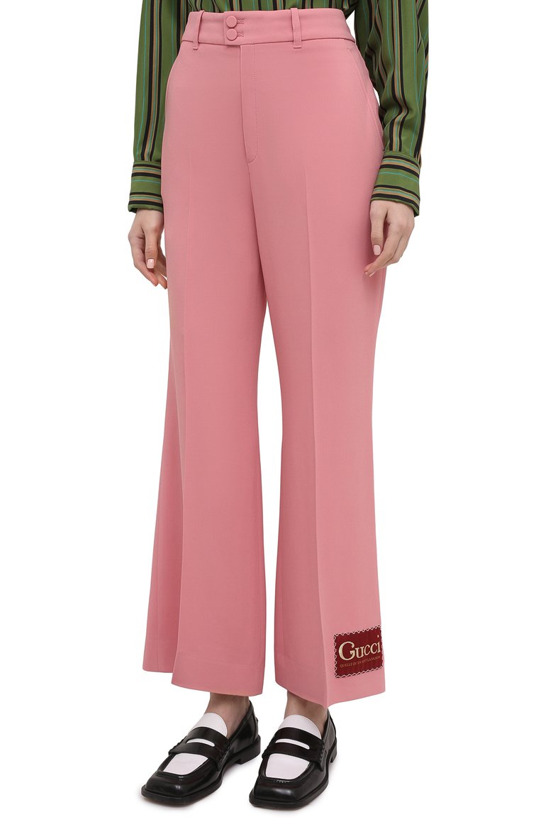 Женские брюки из вискозы GUCCI розового цвета, арт. 622206/ZKR01 | Фото 3 (Длина (брюки, джинсы): Стандартные; Материал внешний: Вискоза; Стили: Романтичный; Женское Кросс-КТ: Брюки-одежда; Силуэт Ж (брюки и джинсы): Расклешенные; Региональные ограничения белый список (Axapta Mercury): RU)