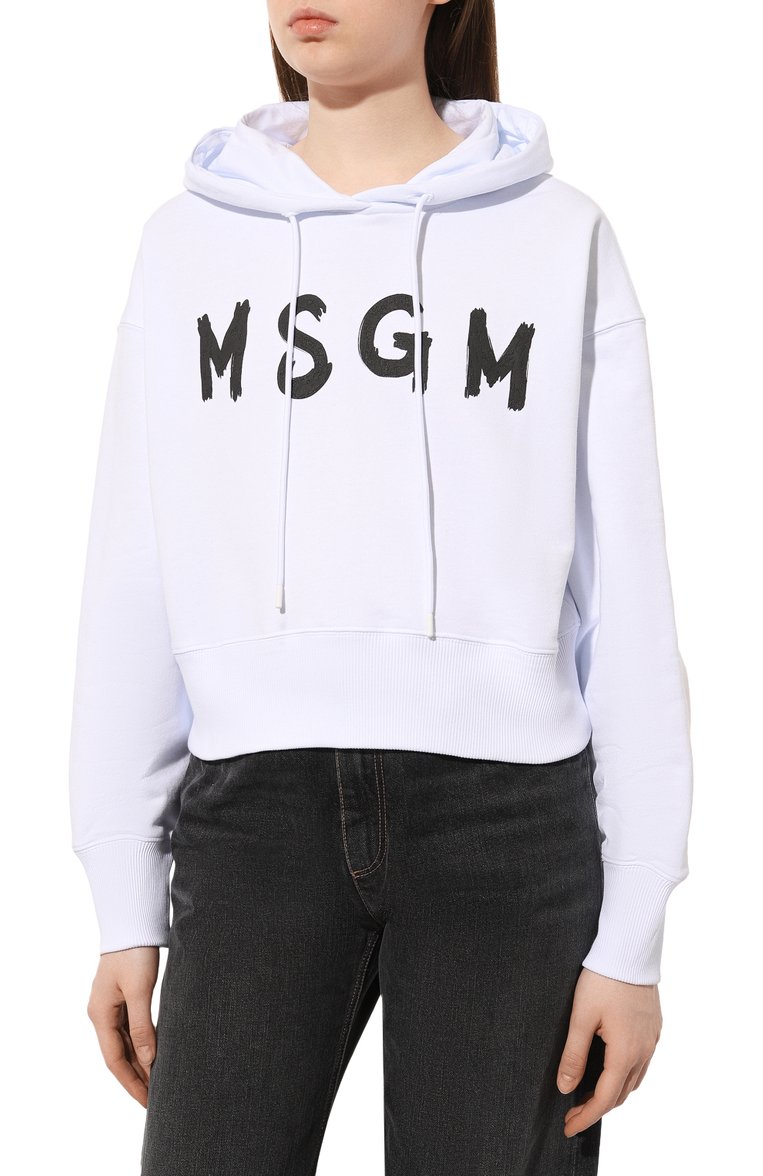 Женский хлопковое худи MSGM белого цвета, арт. 3641MDM136/247000 | Фото 3 (Рукава: Длинные; Длина (для топов): Стандартные; Материал сплава: Проставлено; Материал внешний: Хлопок; Стили: Спорт-шик; Женское Кросс-КТ: Худи-одежда; Драгоценные камни: Проставлено)