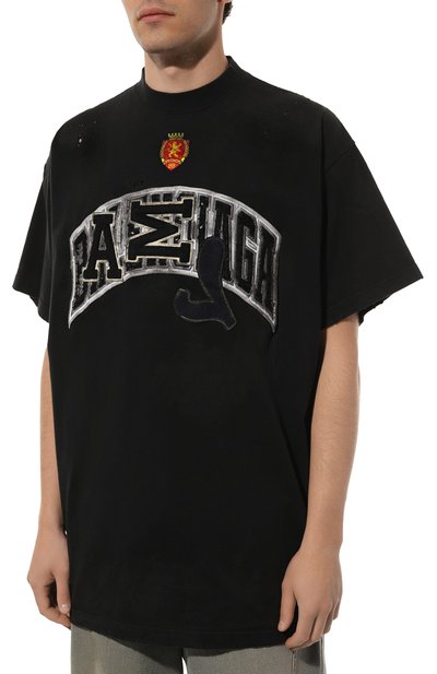 Хлопковая футболка BALENCIAGA черного цвета по цене 99500 руб., арт. 739028/T0VN2, фото 3 Хлопковая футболка BALENCIAGA, арт. 739028/T0VN2, фото 3