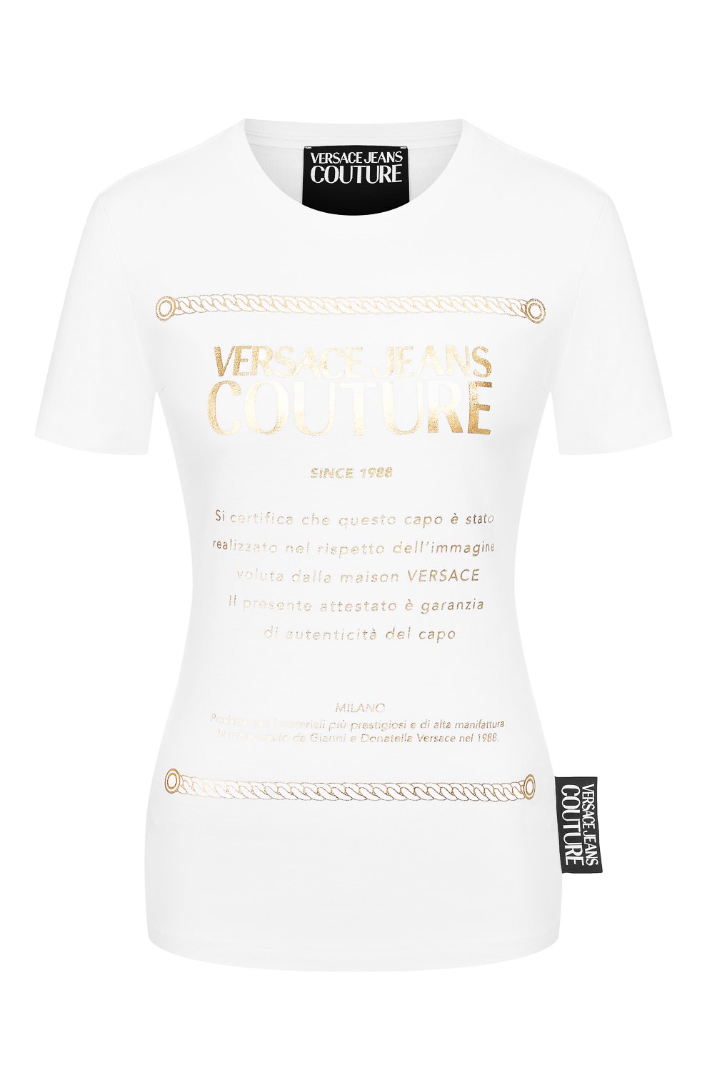 Хлопковая футболка VERSACE JEANS COUTURE белого цвета по цене 8910 руб., арт. B2HVA7T1-VDP608 48 F0IL/30320, фото 1 Хлопковая футболка VERSACE JEANS COUTURE, арт. B2HVA7T1-VDP608 48 F0IL/30320, фото 1