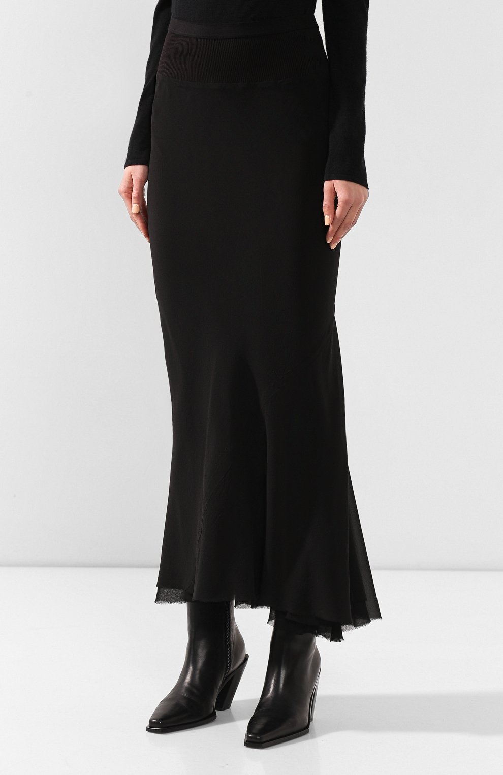 Шелковая юбка RICK OWENS черного цвета по цене 89950 руб., арт. RP20S1334/G, фото 3 Шелковая юбка RICK OWENS, арт. RP20S1334/G, фото 3